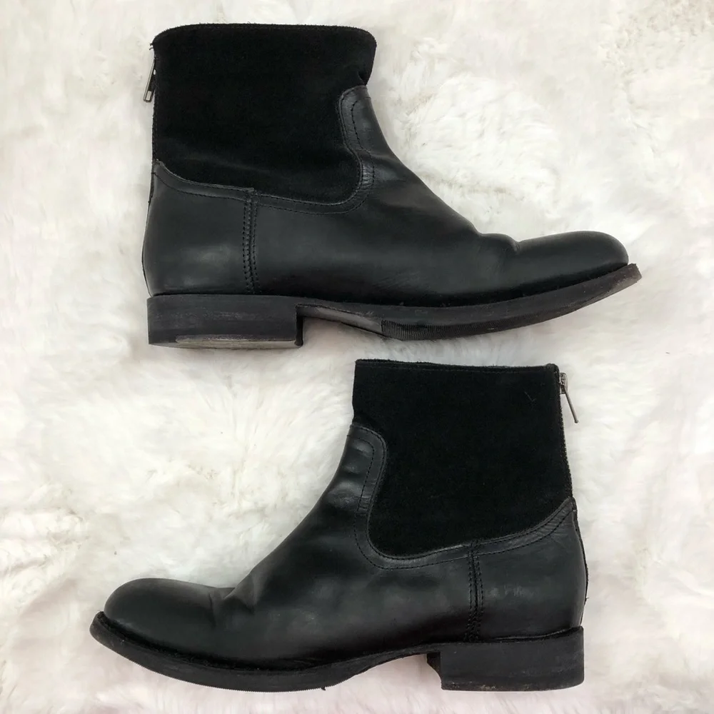 Black Frye Leather Zip Booties